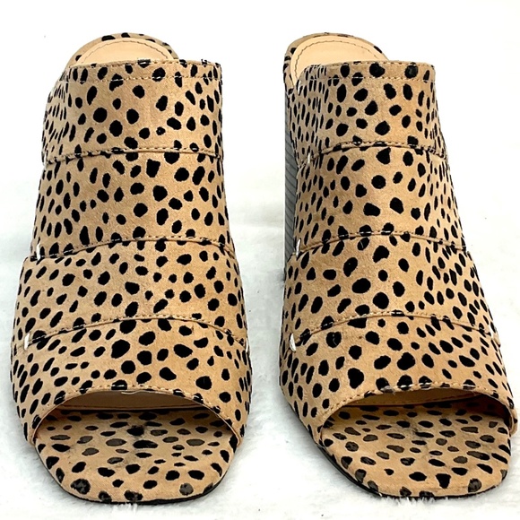 JustFab Gisele Cheetah Mule Sandal Tan Spot Faux Suede Block Heel Slip On Size 9 - Picture 9 of 10
